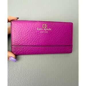 Kate Spade New York Pink Pebbled Leather Wallet Zip Pocket Bifold